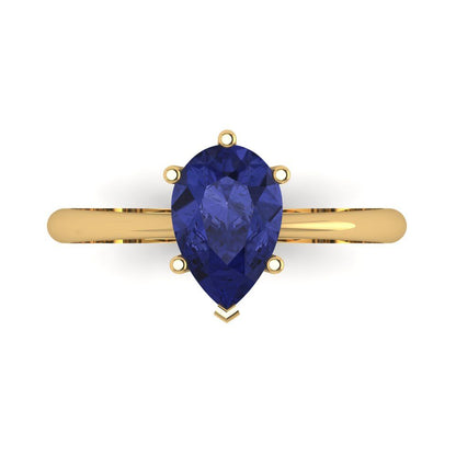 1.5 cttw Simulated Tanzanite Solitaire  Engagement Ring - Solid Gold (Pear Cut,9x6mm)