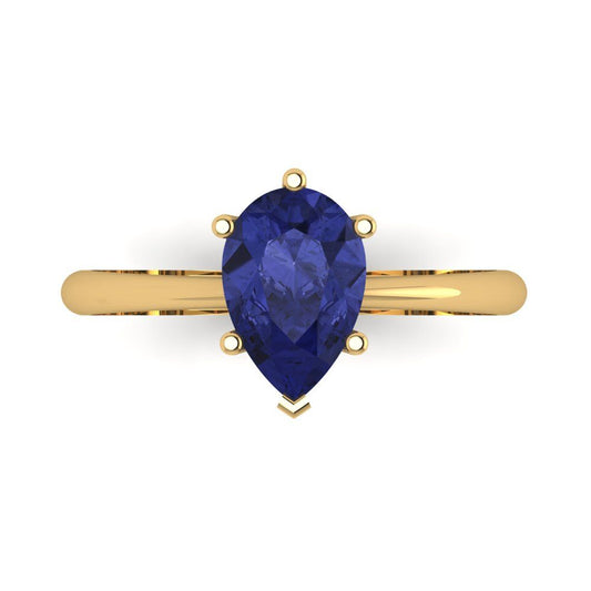 1.5 cttw Simulated Tanzanite Solitaire  Engagement Ring - Solid Yellow Gold (VVS1, Pear Cut,9x6mm)