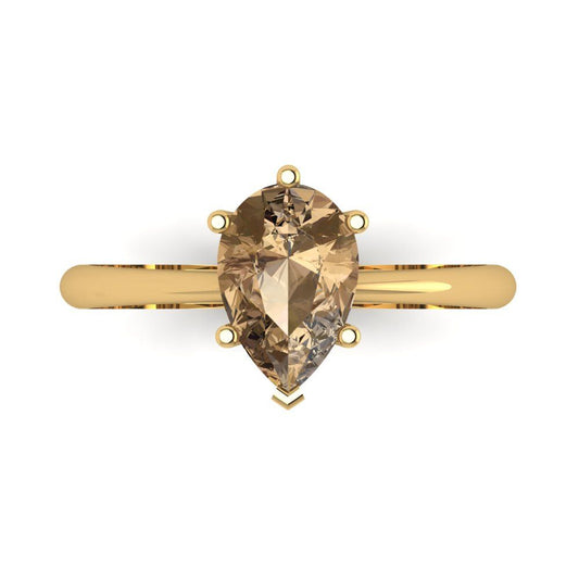1.5 cttw Zirconia Simulated Champagne Diamond Solitaire  Engagement Ring - Solid Yellow Gold (VVS1, Pear Cut,9x6mm)