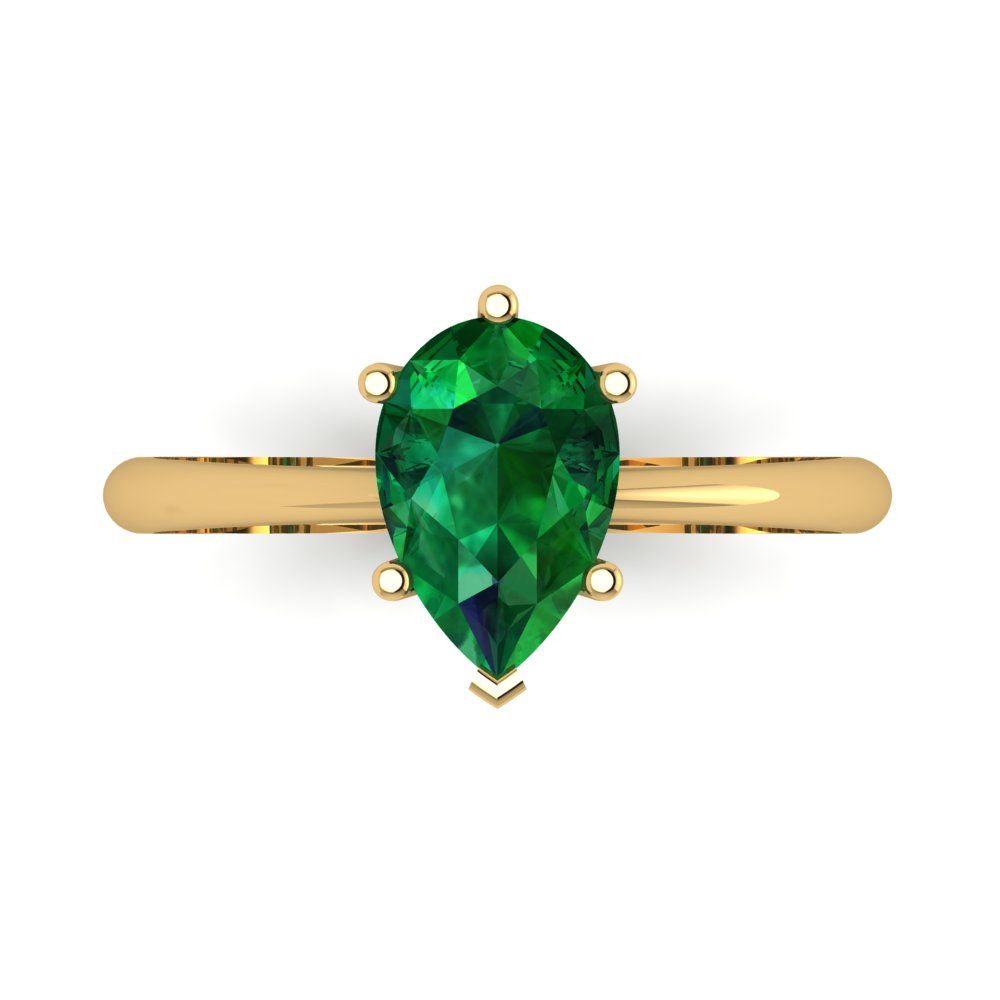 1.5 cttw Simulated Emerald Solitaire  Engagement Ring - Solid Gold (Pear Cut,9x6mm)