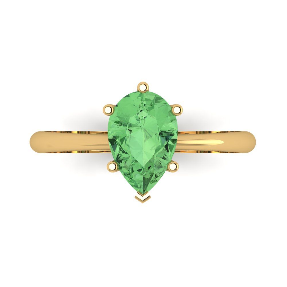 1.5 cttw Zirconia Simulated Green Diamond Solitaire  Engagement Ring - Solid Gold (VVS1, Pear Cut,9x6mm)