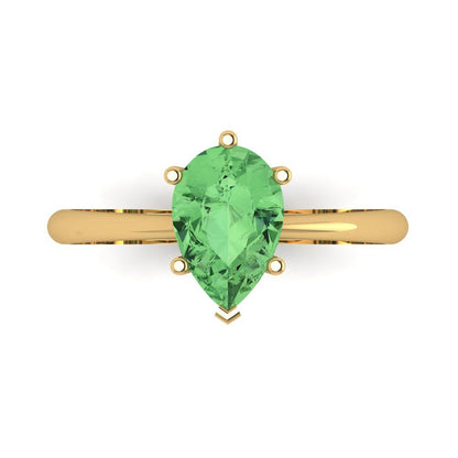 1.5 cttw Zirconia Simulated Green Diamond Solitaire  Engagement Ring - Solid Gold (VVS1, Pear Cut,9x6mm)