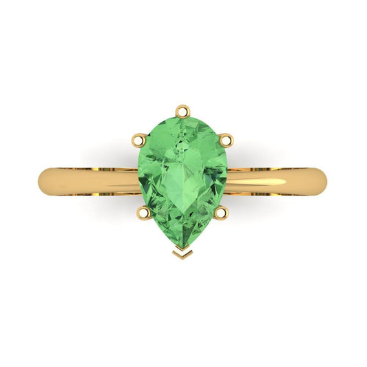 1.5 cttw Zirconia Simulated Green Diamond Solitaire  Engagement Ring - Solid Yellow Gold (VVS1, Pear Cut,9x6mm)