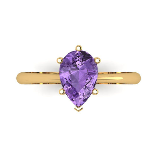 1.5 cttw Simulated Alexandrite Solitaire  Engagement Ring - Solid Yellow Gold (VVS1, Pear Cut,9x6mm)