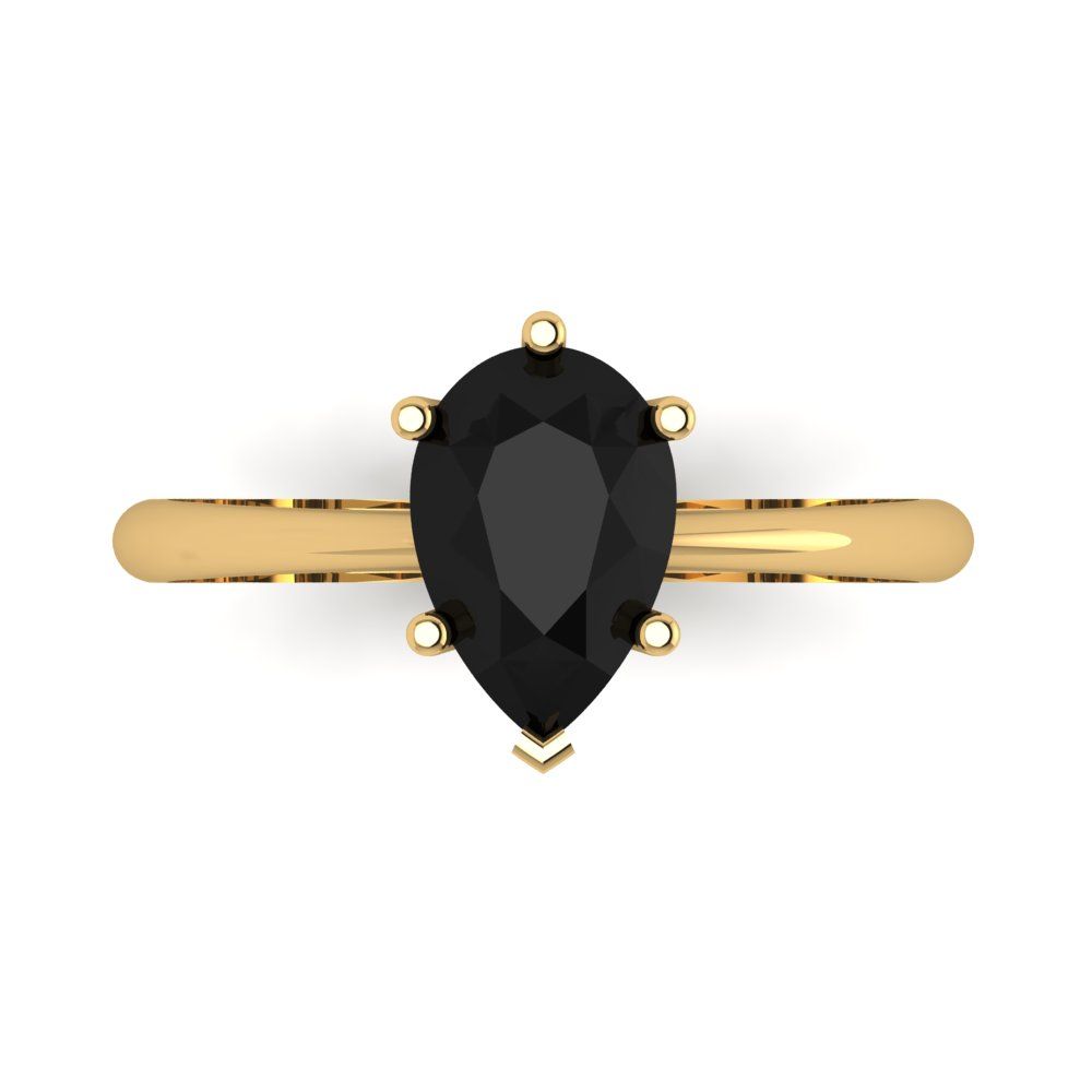 1.5 cttw Natural Onyx Solitaire  Engagement Ring - Solid Gold (Pear Cut,9x6mm)