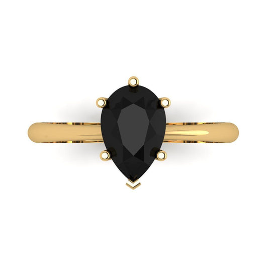 1.5 cttw Natural Onyx Solitaire  Engagement Ring - Solid Yellow Gold (VVS1, Pear Cut,9x6mm)