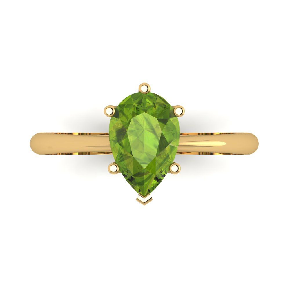 2 ct Pear Designer Statement Bridal Natural Green Peridot Solitaire Ring 14k Yellow Gold