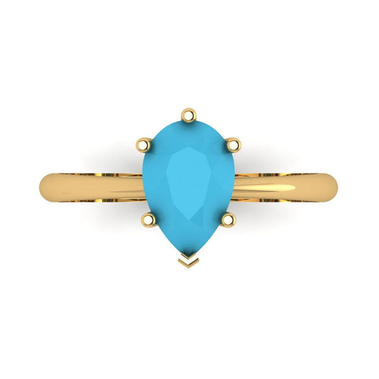 1.5 cttw Simulated Turquoise Solitaire  Engagement Ring - Solid Yellow Gold (VVS1, Pear Cut,9x6mm)