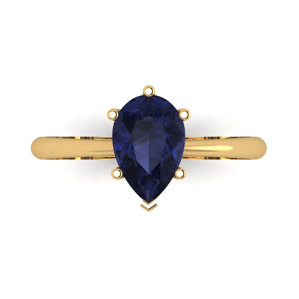 1.5 cttw Simulated Blue Sapphire Solitaire  Engagement Ring - Solid Gold (Pear Cut,9x6mm)