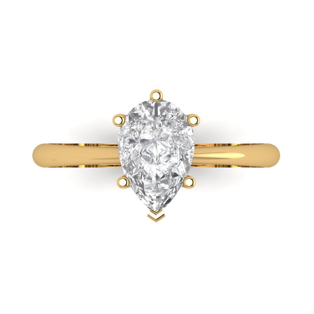 1.5 cttw Certified Moissanite Solitaire  Engagement Ring - Solid Gold (VVS1, D-F,Pear Cut,9x6mm)