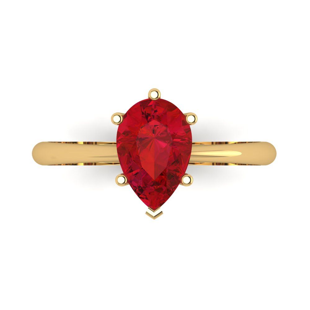 1.5 cttw Simulated Ruby Solitaire  Engagement Ring - Solid Gold (Pear Cut,9x6mm)