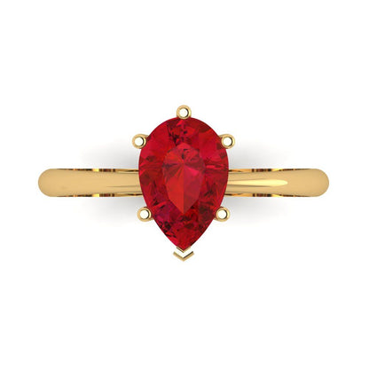 1.5 cttw Simulated Ruby Solitaire  Engagement Ring - Solid Gold (Pear Cut,9x6mm)