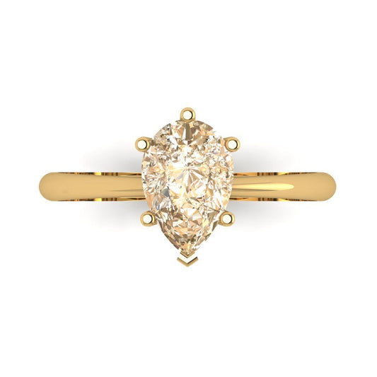 1.5 cttw Natural Morganite Solitaire  Engagement Ring - Solid Yellow Gold (VVS1, Pear Cut,9x6mm)