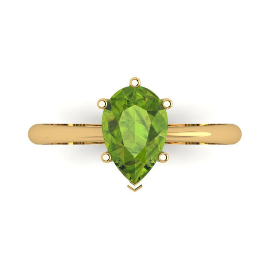 1.5 cttw Natural Peridot Solitaire  Engagement Ring - Solid Yellow Gold (VVS1, Pear Cut,9x6mm)