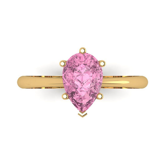 1.5 cttw Zirconia Simulated Pink Diamond Solitaire  Engagement Ring - Solid Yellow Gold (VVS1, Pear Cut,9x6mm)