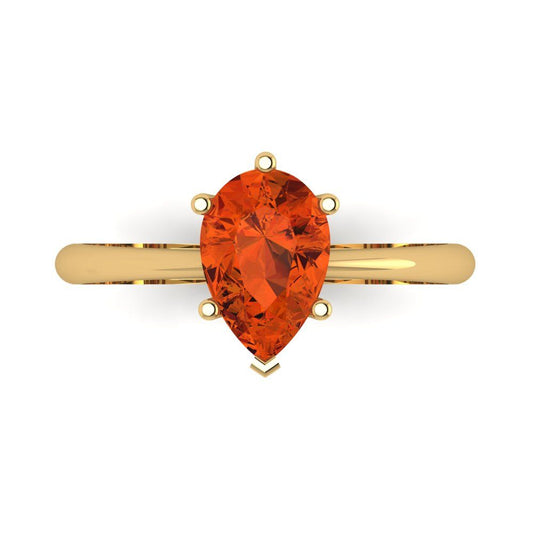 1.5 cttw Zirconia Simulated Red Diamond Solitaire  Engagement Ring - Solid Yellow Gold (VVS1, Pear Cut,9x6mm)
