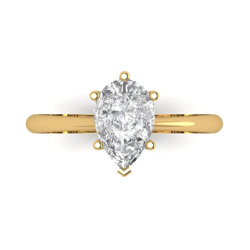 1.5 ct Brilliant Pear Cut Natural Diamond Stone Clarity SI1-2 Color G-H Yellow Gold Solitaire Ring