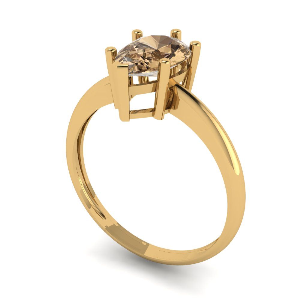 1.5 cttw Zirconia Simulated Champagne Diamond Solitaire  Engagement Ring - Solid Gold (VVS1, Pear Cut,9x6mm)