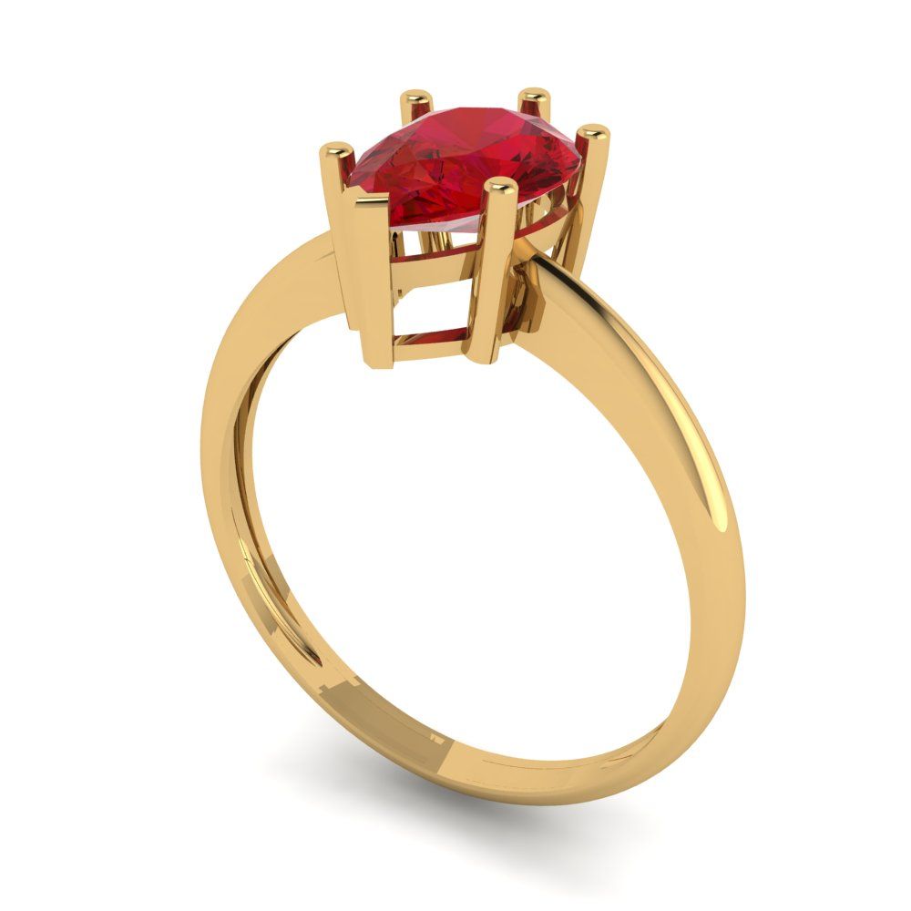 1.5 cttw Simulated Ruby Solitaire  Engagement Ring - Solid Gold (Pear Cut,9x6mm)