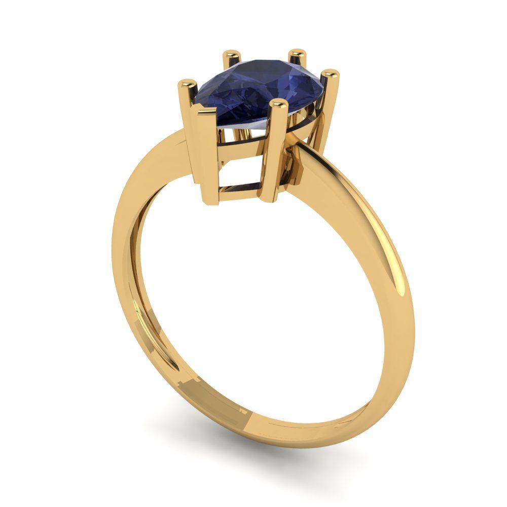 1.5 cttw Simulated Blue Sapphire Solitaire  Engagement Ring - Solid Gold (Pear Cut,9x6mm)