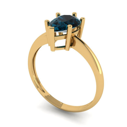 1.5 cttw Natural London Blue Topaz Solitaire  Engagement Ring - Solid Gold (Pear Cut,9x6mm)