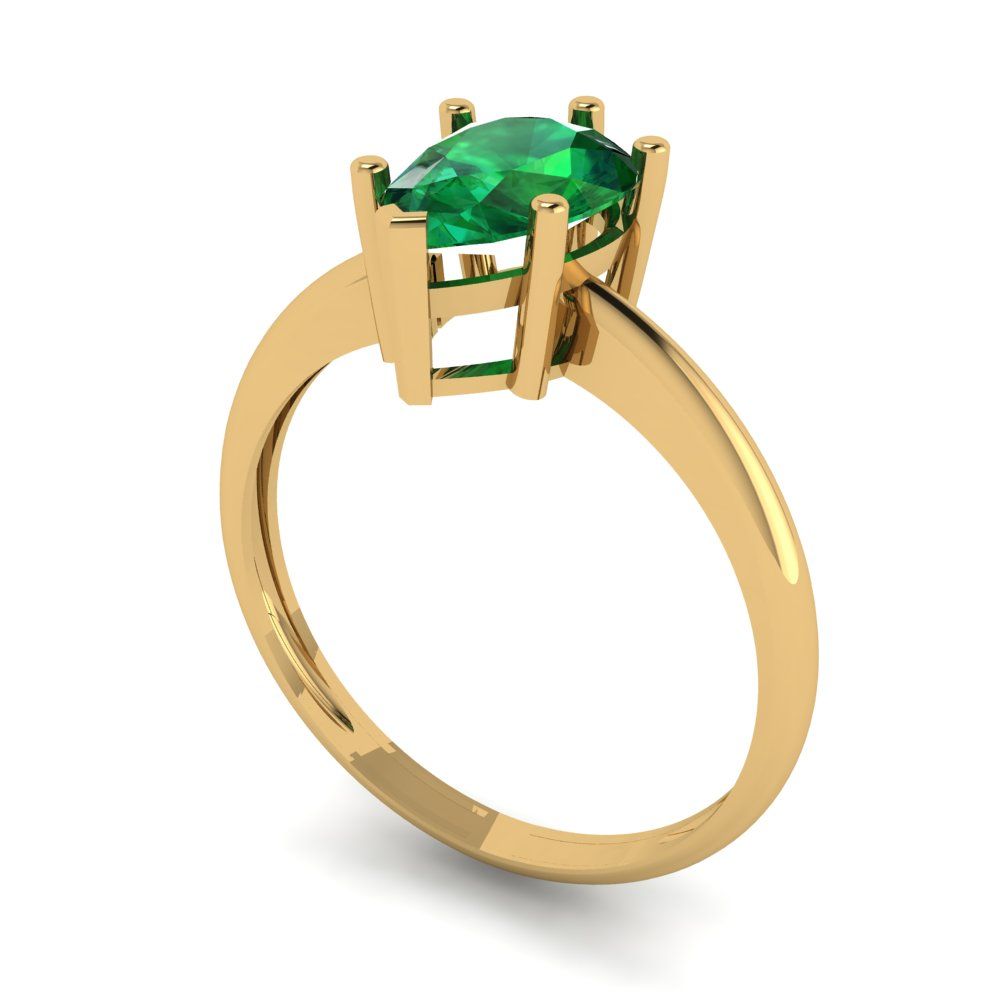 1.5 cttw Simulated Emerald Solitaire  Engagement Ring - Solid Gold (Pear Cut,9x6mm)