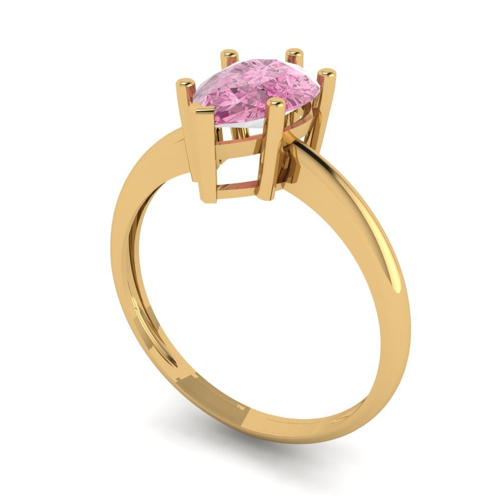 1.5 cttw Zirconia Simulated Pink Diamond Solitaire  Engagement Ring - Solid Gold (VVS1, Pear Cut,9x6mm)