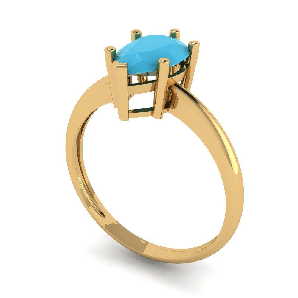 1.5 cttw Simulated Turquoise Solitaire  Engagement Ring - Solid Gold (Pear Cut,9x6mm)