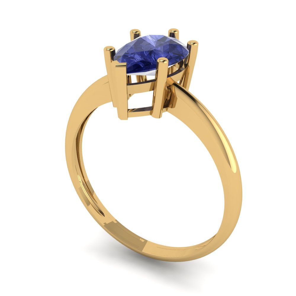 1.5 cttw Simulated Tanzanite Solitaire  Engagement Ring - Solid Gold (Pear Cut,9x6mm)