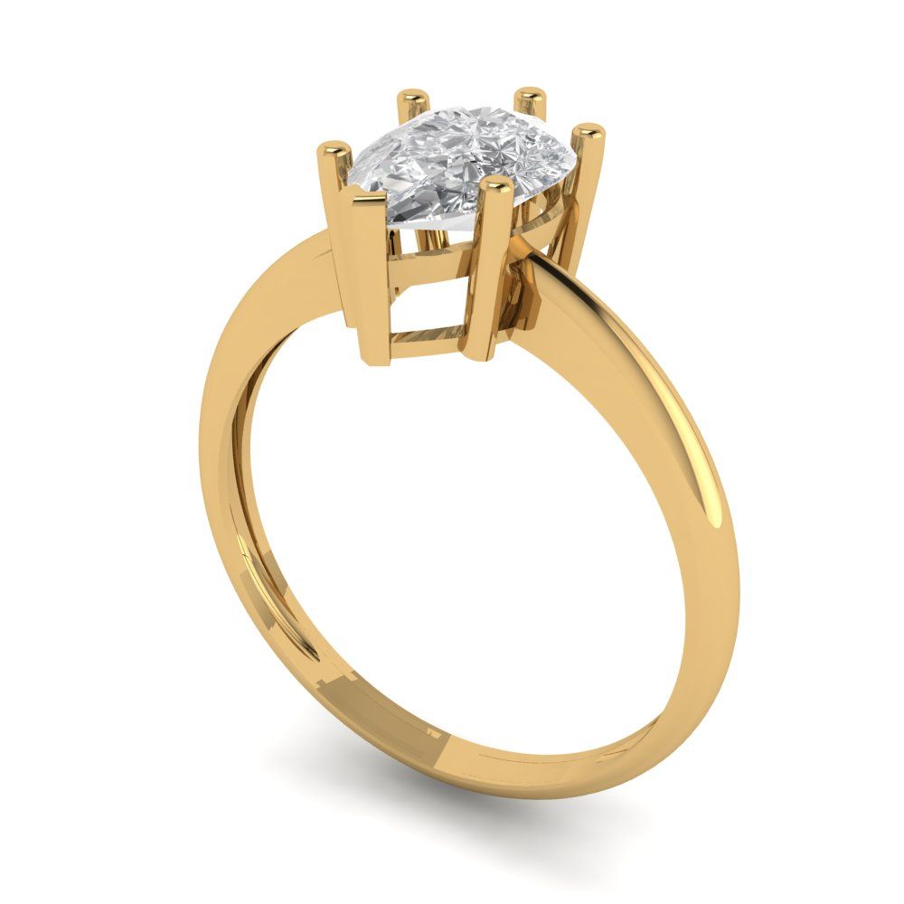 1.5 ct Brilliant Pear Cut Natural Diamond Stone Clarity VS1-2 Color G-H Yellow Gold Solitaire Ring