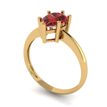 1.5 cttw Natural Garnet Solitaire  Engagement Ring - Solid Gold (Pear Cut,9x6mm)