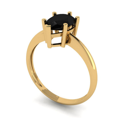 1.5 cttw Natural Onyx Solitaire  Engagement Ring - Solid Gold (Pear Cut,9x6mm)