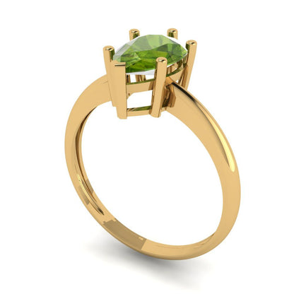 2 ct Pear Designer Statement Bridal Natural Green Peridot Solitaire Ring 14k Yellow Gold