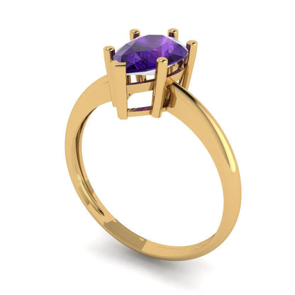 1.5 cttw Natural Amethyst Solitaire  Engagement Ring - Solid Gold (Pear Cut,9x6mm)