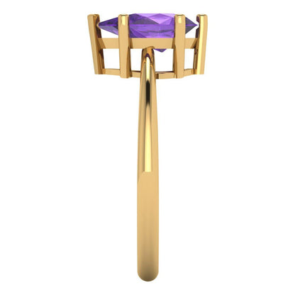 1.5 cttw Natural Amethyst Solitaire  Engagement Ring - Solid Gold (Pear Cut,9x6mm)
