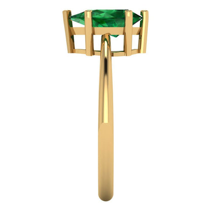1.5 cttw Simulated Emerald Solitaire  Engagement Ring - Solid Gold (Pear Cut,9x6mm)