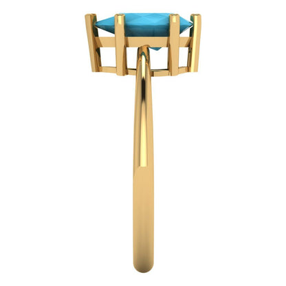 1.5 cttw Simulated Turquoise Solitaire  Engagement Ring - Solid Gold (Pear Cut,9x6mm)