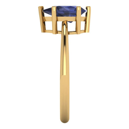 1.5 cttw Simulated Blue Sapphire Solitaire  Engagement Ring - Solid Gold (Pear Cut,9x6mm)