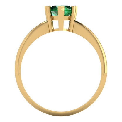 1.5 cttw Simulated Emerald Solitaire  Engagement Ring - Solid Gold (Pear Cut,9x6mm)