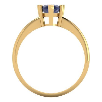 1.5 cttw Simulated Blue Sapphire Solitaire  Engagement Ring - Solid Gold (Pear Cut,9x6mm)