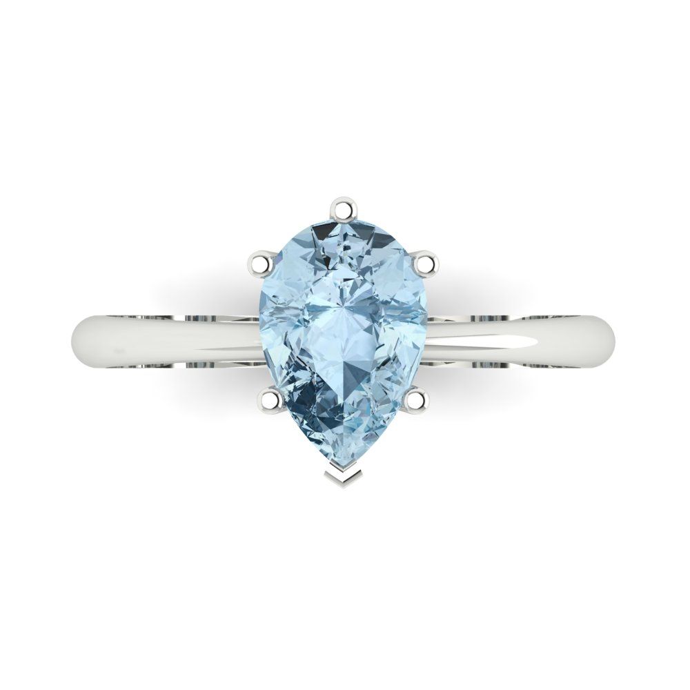 1.5 cttw Natural Aquamarine Solitaire  Engagement Ring - Solid Gold (Pear Cut,9x6mm)