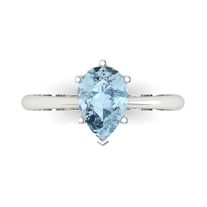 1.5 cttw Natural Aquamarine Solitaire  Engagement Ring - Solid Gold (Pear Cut,9x6mm)
