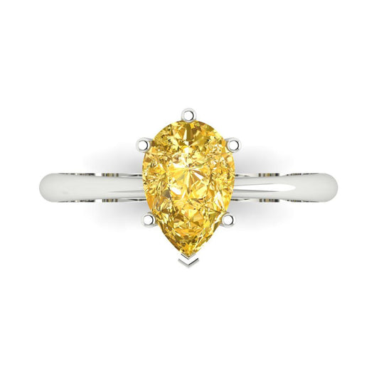 1.5 cttw Natural Citrine Solitaire  Engagement Ring - Solid White Gold (VVS1, Pear Cut,9x6mm)