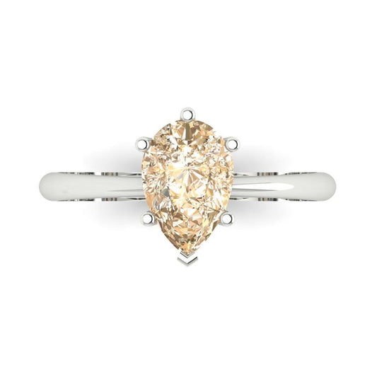 1.5 cttw Natural Morganite Solitaire  Engagement Ring - Solid White Gold (VVS1, Pear Cut,9x6mm)