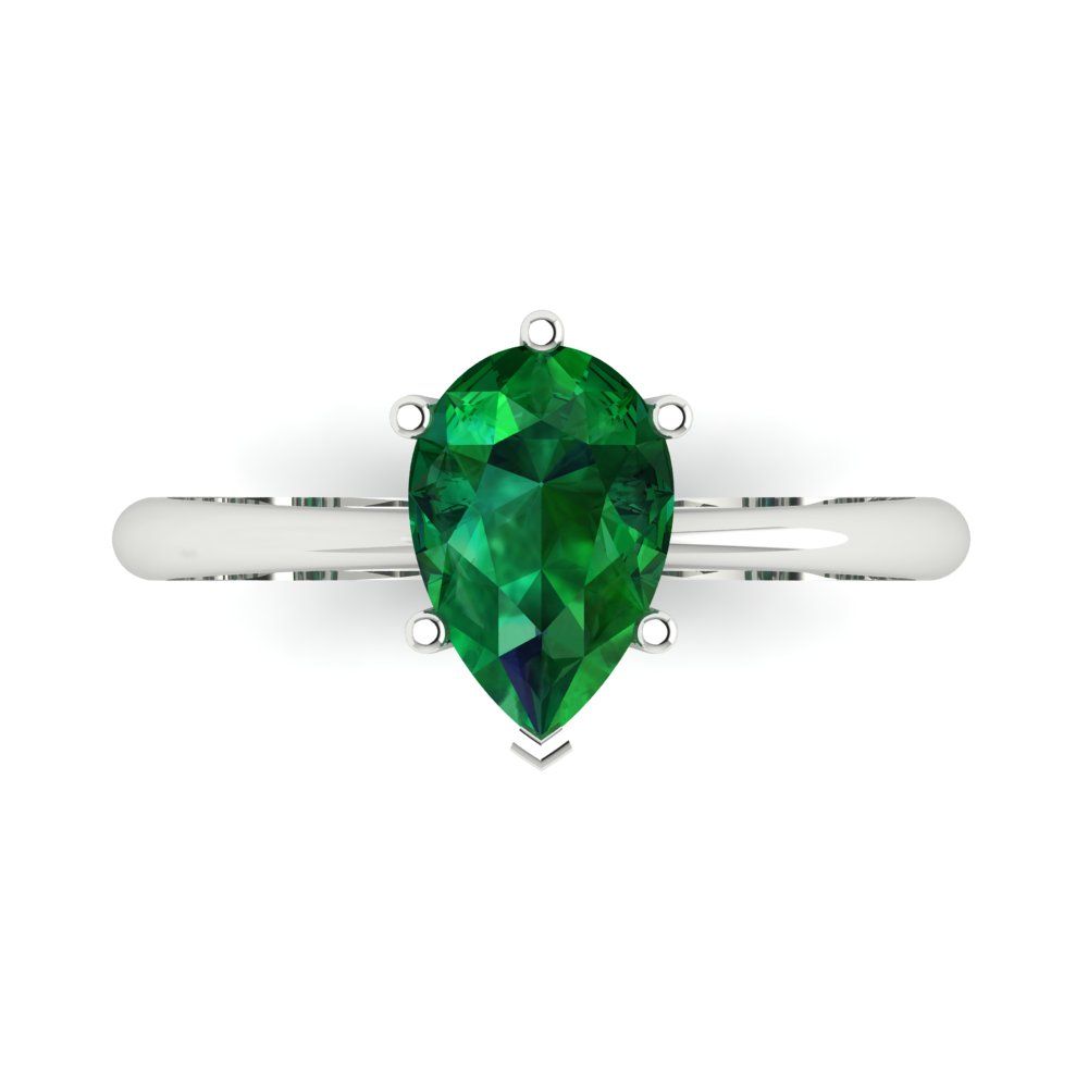 1.5 cttw Simulated Emerald Solitaire  Engagement Ring - Solid Gold (Pear Cut,9x6mm)