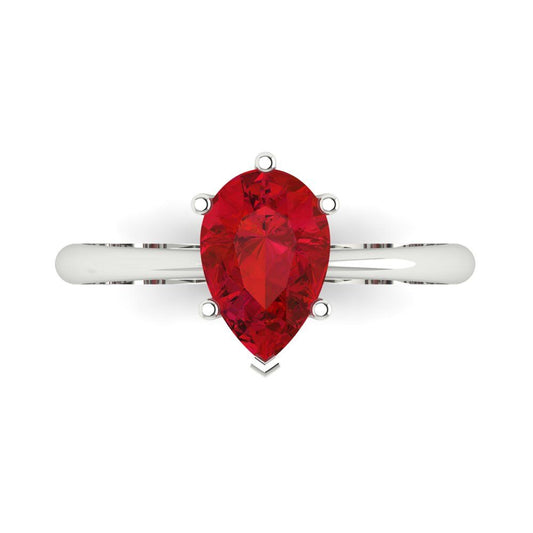 1.5 cttw Simulated Pink Tourmaline Solitaire  Engagement Ring - Solid White Gold (VVS1, Pear Cut,9x6mm)