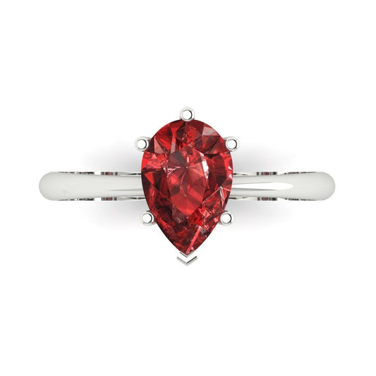 1.5 cttw Natural Garnet Solitaire  Engagement Ring - Solid White Gold (VVS1, Pear Cut,9x6mm)