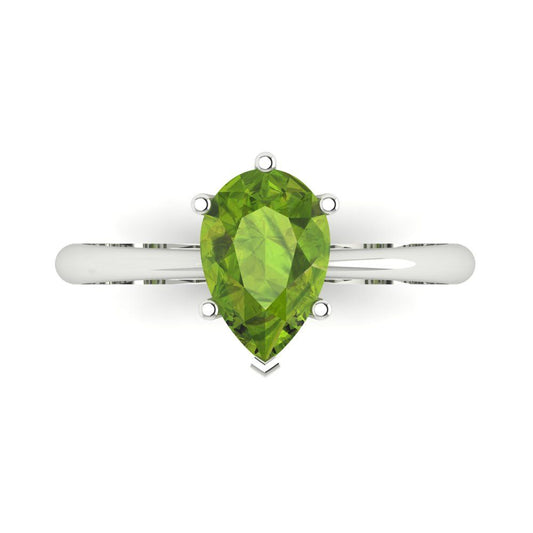 1.5 cttw Natural Peridot Solitaire  Engagement Ring - Solid White Gold (VVS1, Pear Cut,9x6mm)