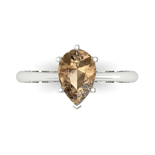 1.5 cttw Zirconia Simulated Champagne Diamond Solitaire  Engagement Ring - Solid White Gold (VVS1, Pear Cut,9x6mm)