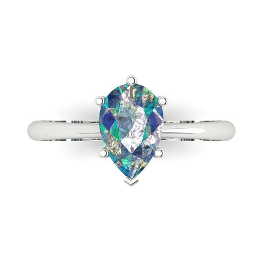 1.5 cttw Blue Moissanite Solitaire  Engagement Ring - Solid White Gold (VVS1, Pear Cut,9x6mm)